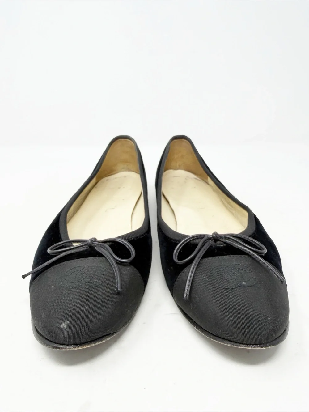 Chanel CC Cap Toe Velvet Ballet Flats Womens Size EU 39